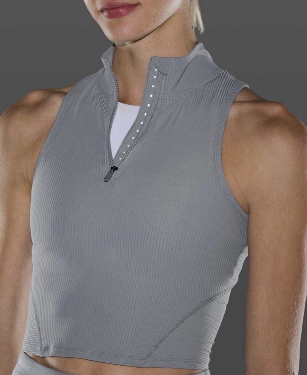 Lululemon Women’s Gray Ribbed Zip-Up Tank Top Size 2/4